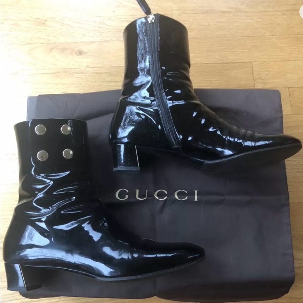 Gucci black pant leather 2 inch booties in the box